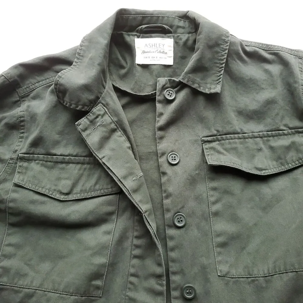 Utility Jacket Womens S Green 100% Cotton Military Army Button Front Grunge